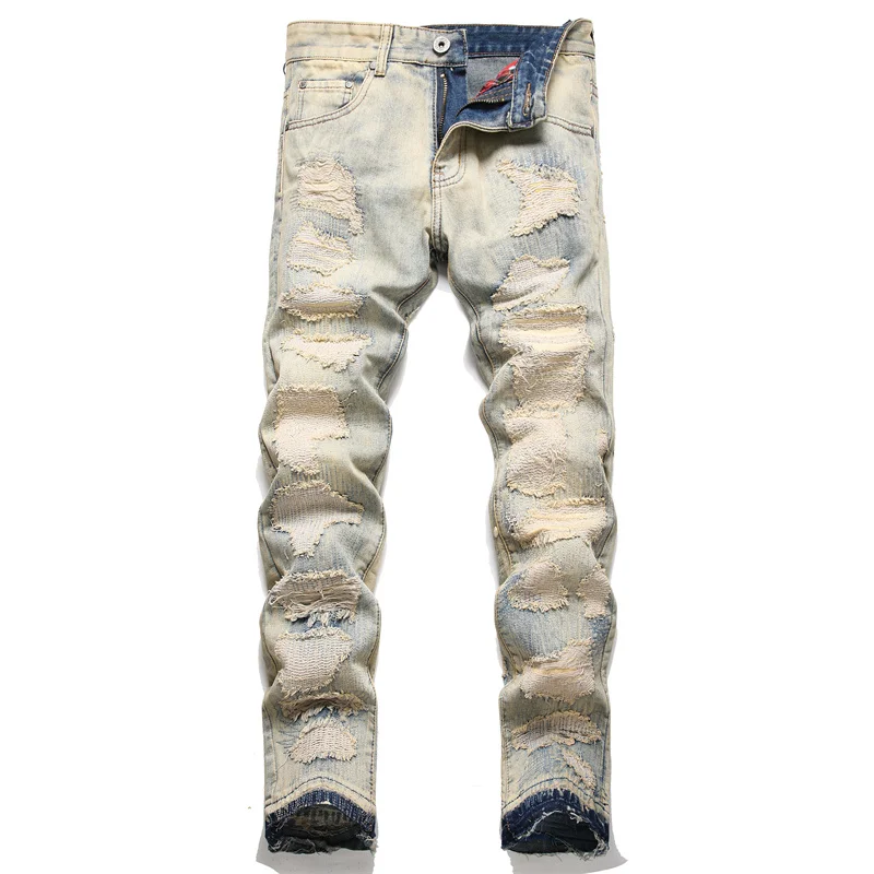 

men jeans Destroyed Hole Slim High Quality Comfortable Advanced Denim Simple Design Biker Design Motorcycle Pantalones Hombre