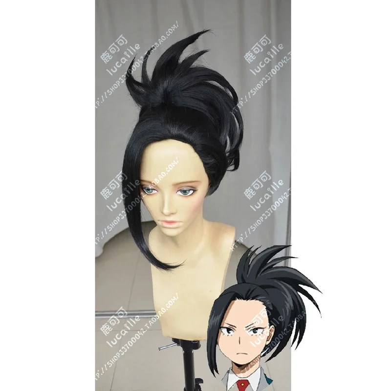 Парик для косплея из аниме Baku no Hero Momo Yaoyorozu короткий черный термостойкий конский
