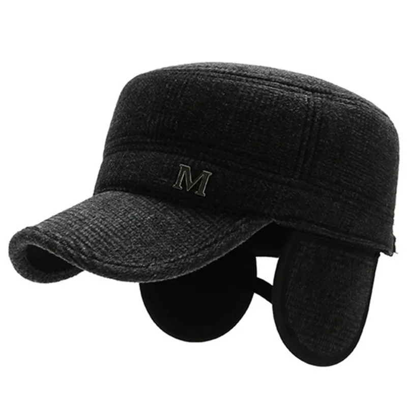 

2022 Winter Warm Flat Caps For Men Plush Thickening Military Hats Cold Proof Earmuffs Hat Male Bone Trucker Cap Free Shipping