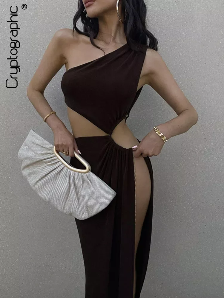 

Cryptographic 2022 Summer Sleeveless Backless Cut Out Maxi Dress Outfits for Women Sexy Club Party Split Dresses Gown Clothes