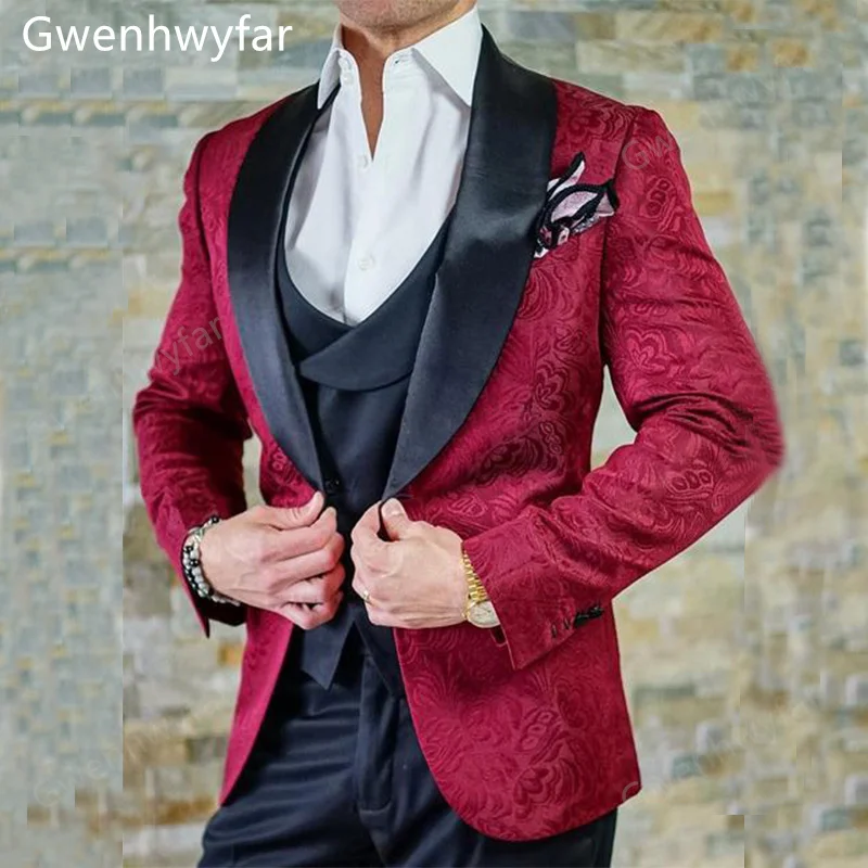 

Новое Элегантное платье Gwenhwyfar, мужские костюмы, шаль, отворот, одна пуговица, роскошный жаккардовый мужской костюм-тройка, свадебный смокинг, бесплатная доставка