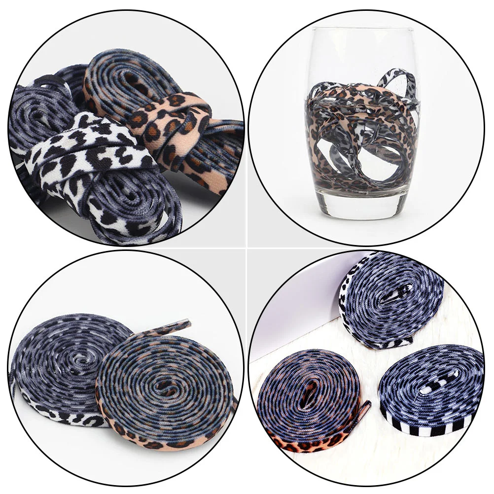 2 Pairs Mens Shoes Stretchlace Shoelaces Flat Elastic Sneakers Ties Leopard Snow Printed Animal