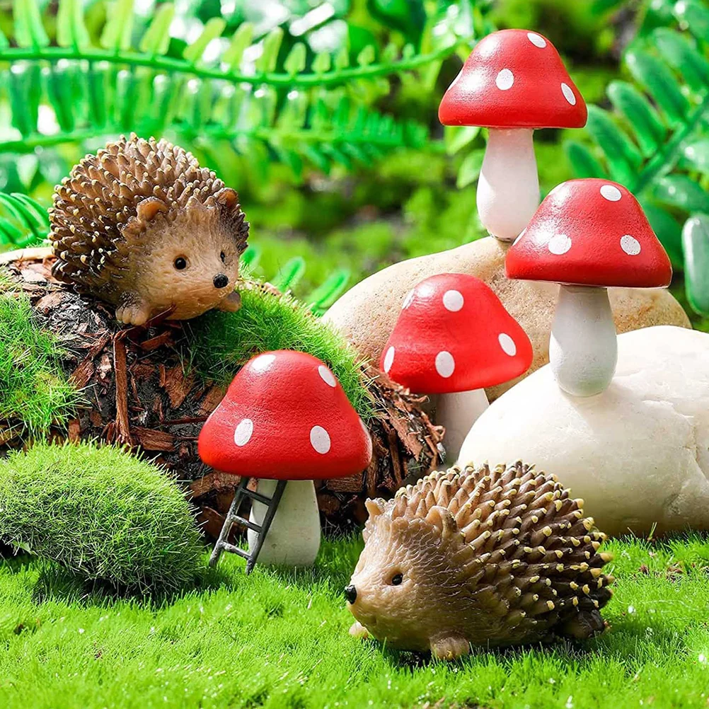 

Car Decor Hedgehog Figurines Fairy Garden Accessories Flowerpot Resin Mushroom Miniature Crafts Statues