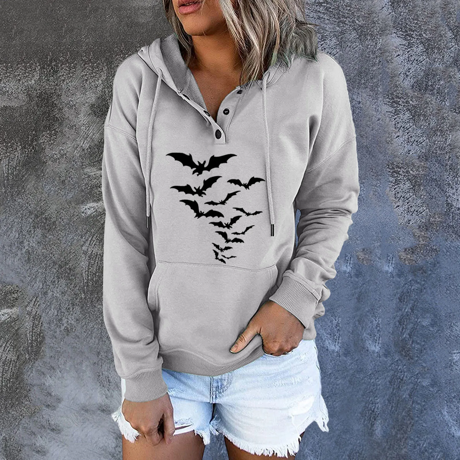 

Women's Hooded Halloween Drawstring Print Casual Long-Sleeved Top Whole Color Drawstring Casual Hoodie Fleece Sweatshirt