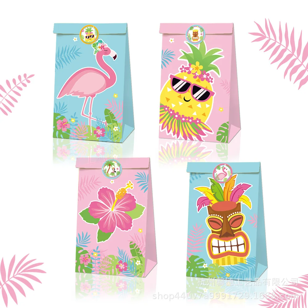 

12pcs New Hawaiian Flamingo Pineapple Flowers Children Candy Paper Bags Summer Holiday Party Baby Shower Girl Birthday Gifts Sup