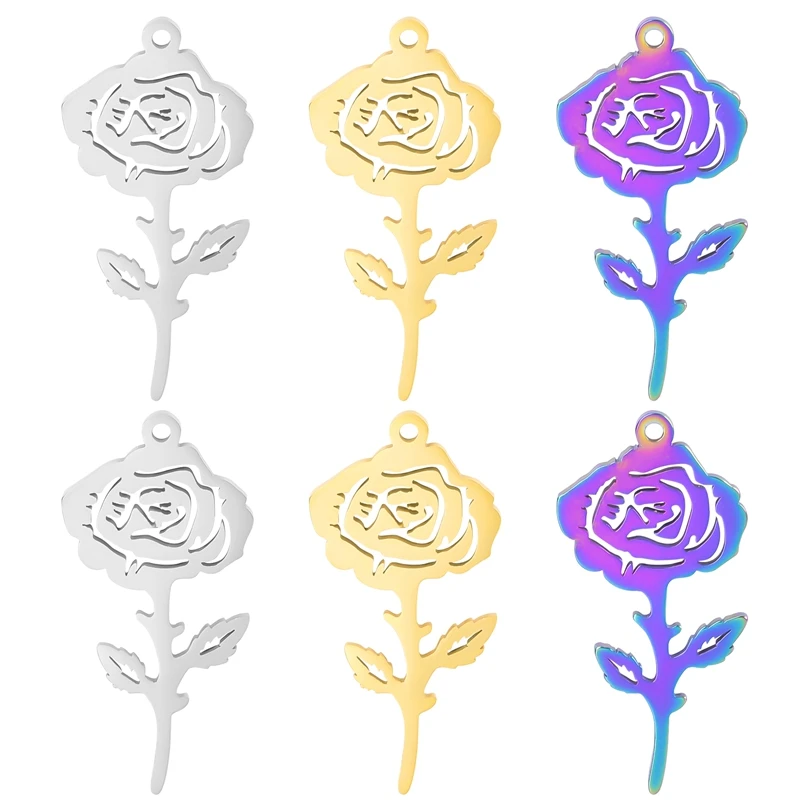 

5PCS/Lot Bulk Gold/Silver/Rainbow Colors The Roses Stainless Steel Pendant Charms For Jewelry Findings DIY Accessories Material