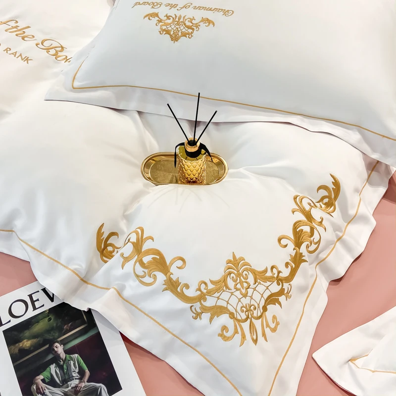 Комплект постельного белья из белого атласа и хлопка Королевский пододеяльник с
