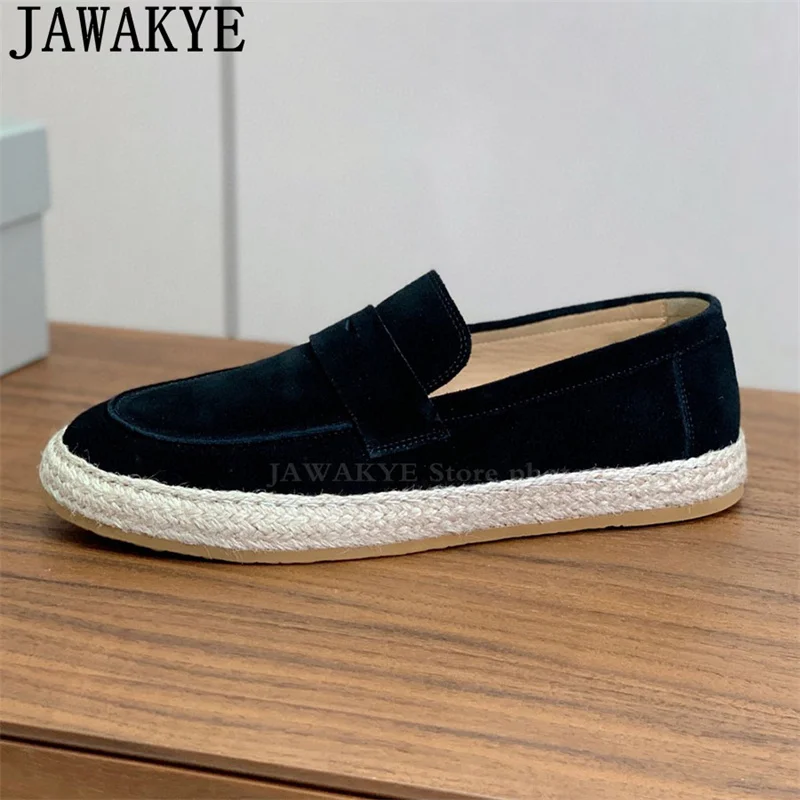 Мужские новые замшевые кожаные ботинки с круглым носком слипоны для вождения