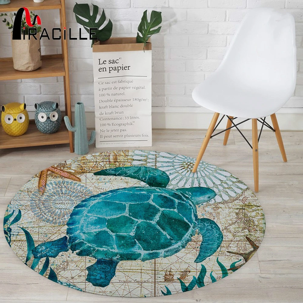 Floor Mat Sea Turtle Octopus Printed Round Carpet For Children Bedroom Play Tent Area Rug