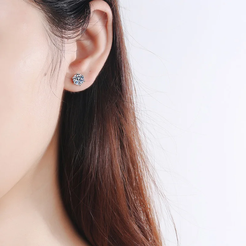 COSYA 925 Sterling Silver Real Moissanite Earrings 0.3-2 Carat Diamond 6 Claws Stud Earring For Women Wedding Party Fine Jewelry