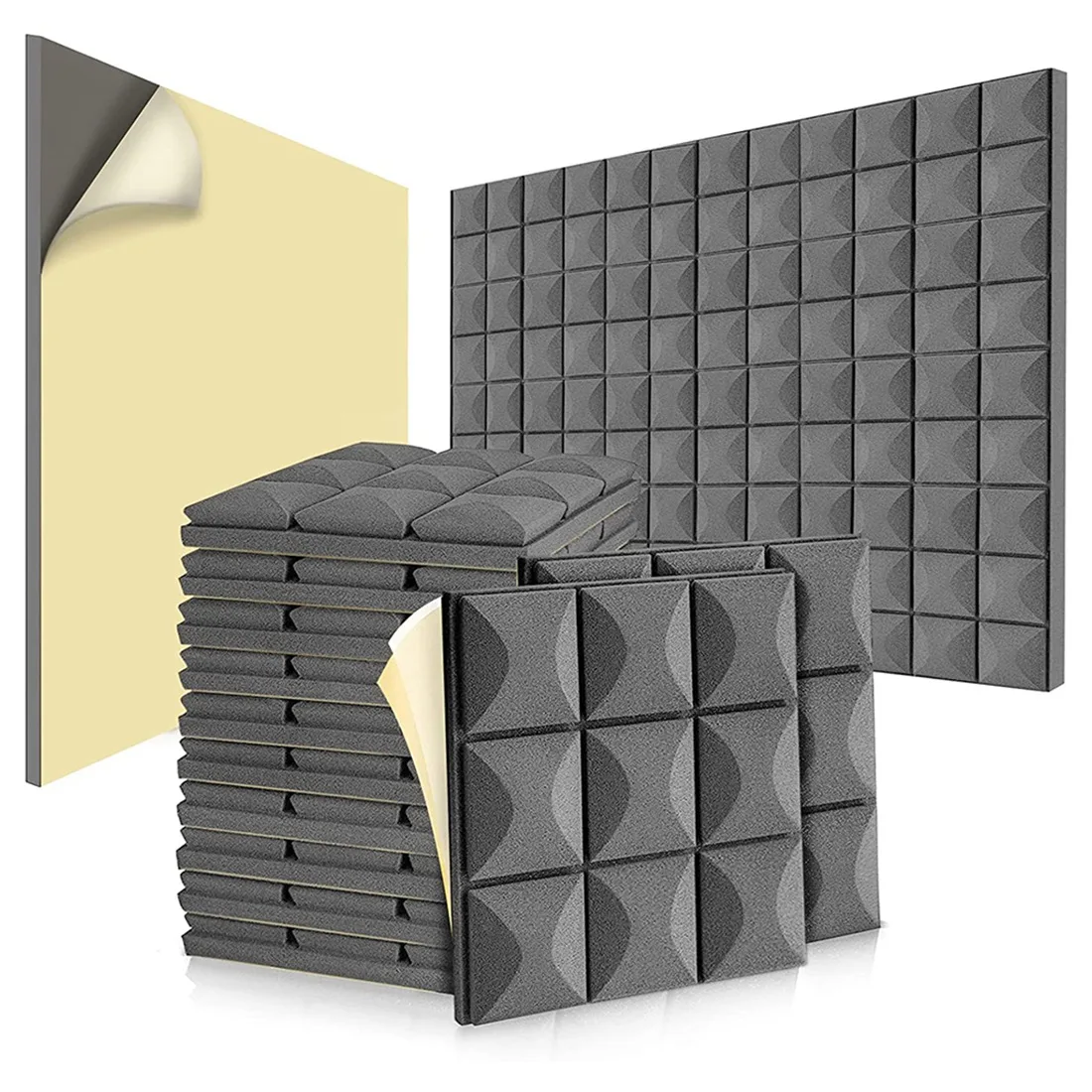 

24 Pack Mushroom Acoustic Foam Panels, Self-Adhesive Acoustic Foam Panels,Absorbs Noise Reduction,for Music Studio,Gray