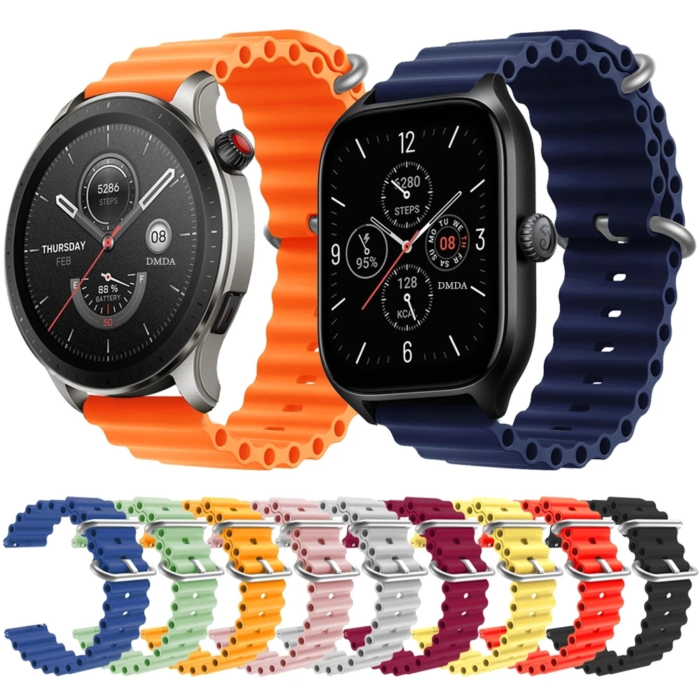 

20 22mm Ocean Silicone Strap For Amazfit GTR 4 / 3 Pro/Stratos Band Wristband for Amazfit GTS 4 3/Bip 3 Bracelet Sport Watchands