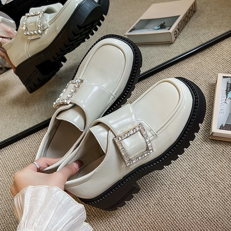 

Женские лоферы на платформе, удобные туфли в британском стиле с квадратной пряжкой, весна 2021