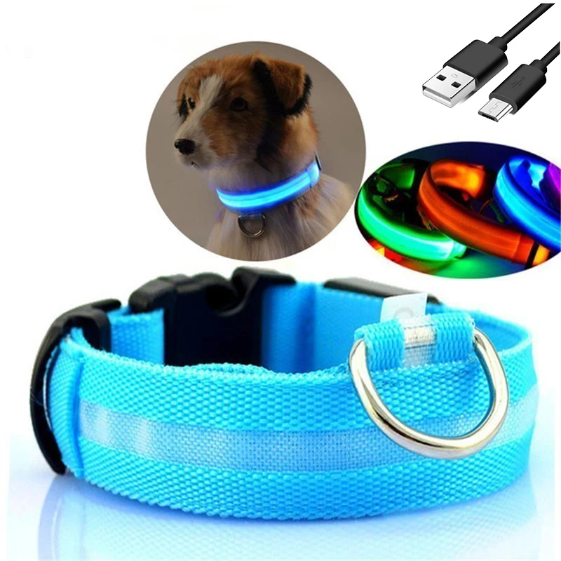 

LED Glowing Dog Collar Light Rechargable Luminous Collar Adjustable Large Breed Night Safety Necklace For Small Medium Dogs Cats