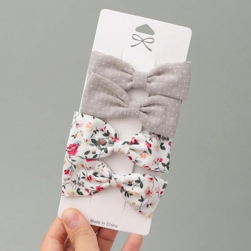 

4 Pcs/set Cotton Linen Flower Printed Bowknot Hair Clips For Cute Girls Barrettes Safety Hairpins Headwear Kids Hair Accessories