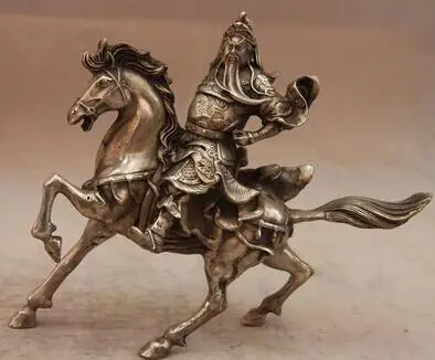 

China blanco Copper Silver Warrior paseo del caballo estatua buda copper decoration brass factory Pure Brass