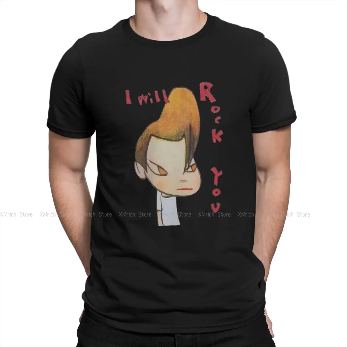 

Мужская футболка lacma I Will Rock You, футболка Yoshitomo Nara с японским художником, потрясающие футболки с круглым вырезом, хлопковые футболки
