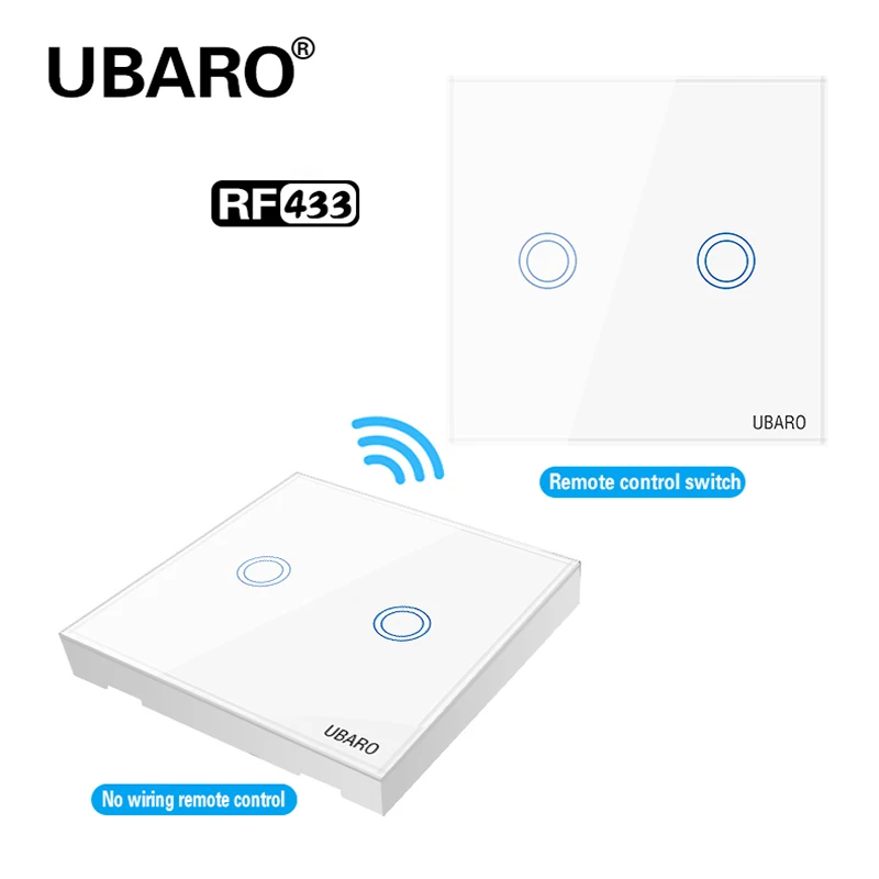 UBARO EU Wireless Control Touch Switch Luxury Crystal Glass Panel Wall Light 433 RF Remote Sensor Electrical Button 100-240V