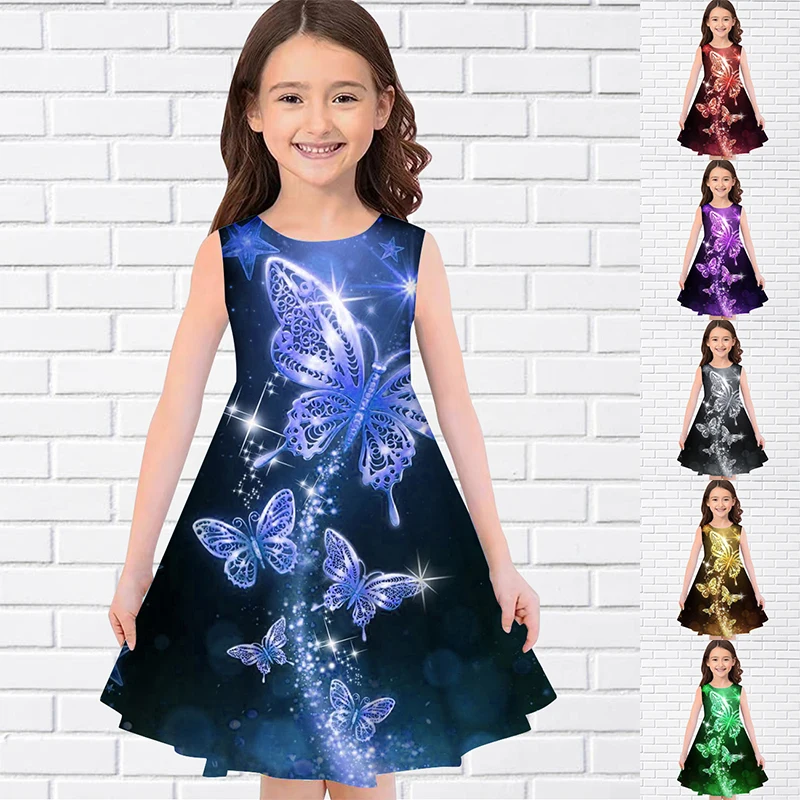 2022 קיץ בנות 3D פרח הדפסת ילדים שמלות המפלגה ללא שרוולים נסיכת שמלת טנק 3D הדפסת די פרחוני שמלת עבור ילדה