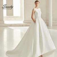 elegant wedding dress silk taffeta with ball gown o neck sleeveless formal bride dresses backless vestido de casamento elegant