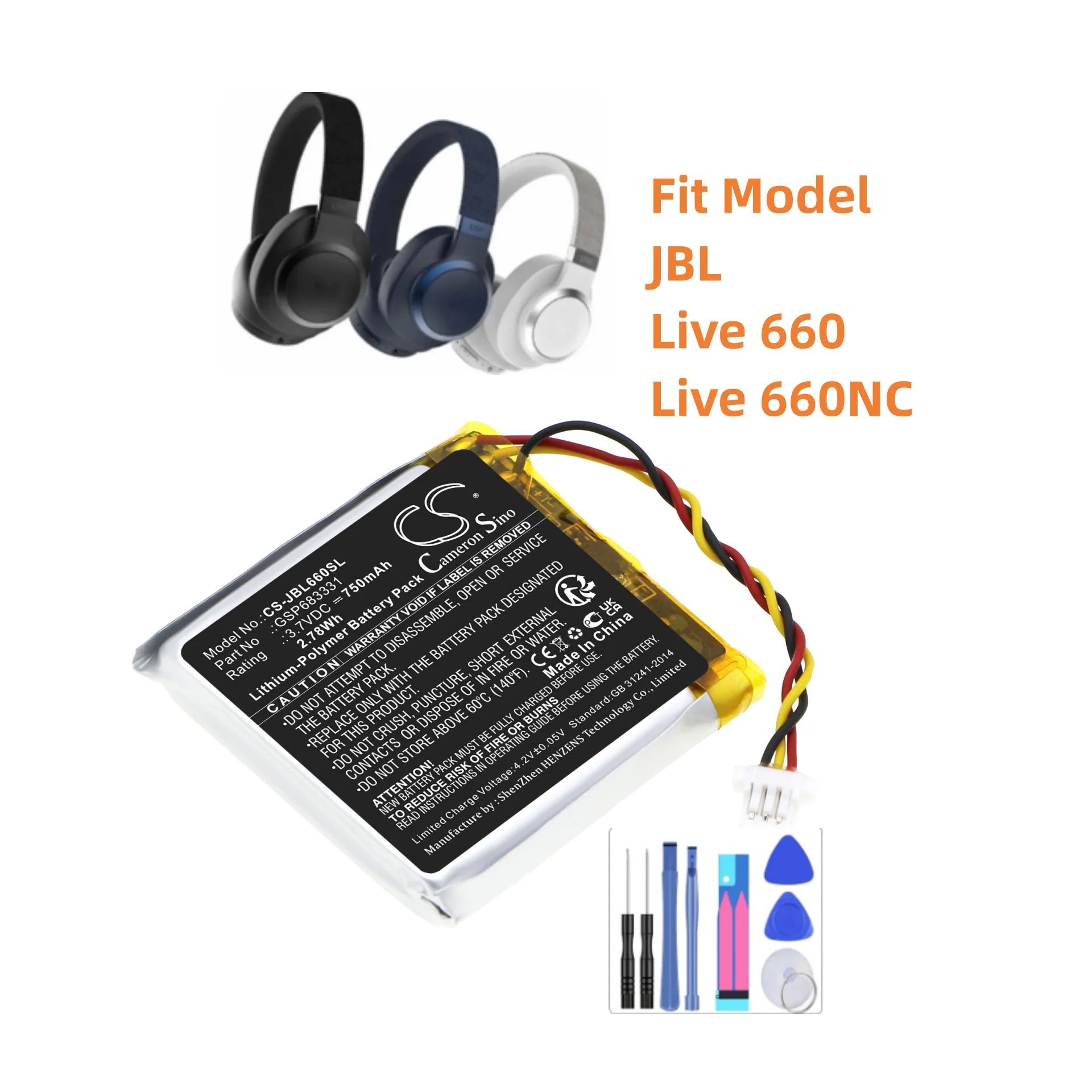 Аккумулятор для беспроводной гарнитуры JBL Live 660 660NC GSP683331 750 мАч/Вт-ч