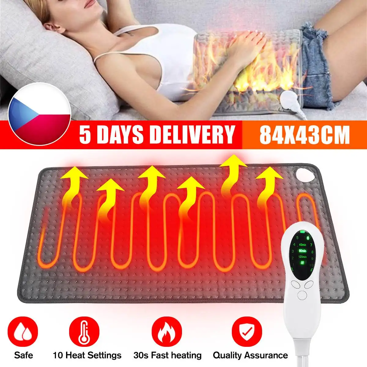 

10 Level Heat Therapy Electric Heating Pad Fast Heating Machine Washable Soft Touch Digital LED Controller Pain Relief 84x43cm