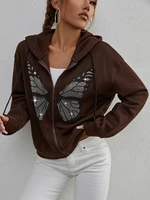 y2k fashion oversized butterfly graphic rhinestone zip up hoodies e girl 90s autumn streetwear woman sweatshirts coat hoodies