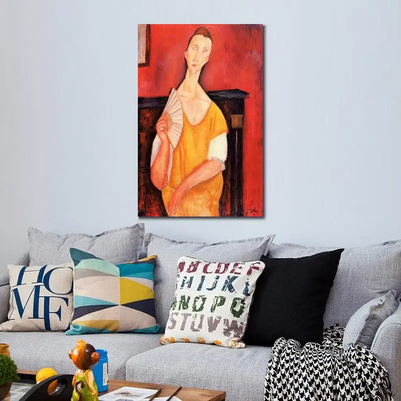 Женщина с веером Луния Чеховская, картина Амедео Модильяни в технике масляной живописи, высокое качество портрета, ручная работа для стены в комнате.