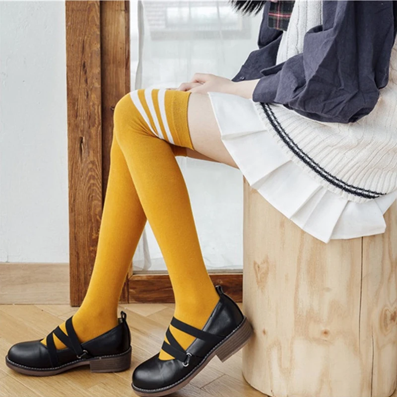 

50cm Women Cotton Knee High Socks Stripe Printed Thigh High Striped Cotton Socks women's Casual Calf Sock Party Sexy Long Socks