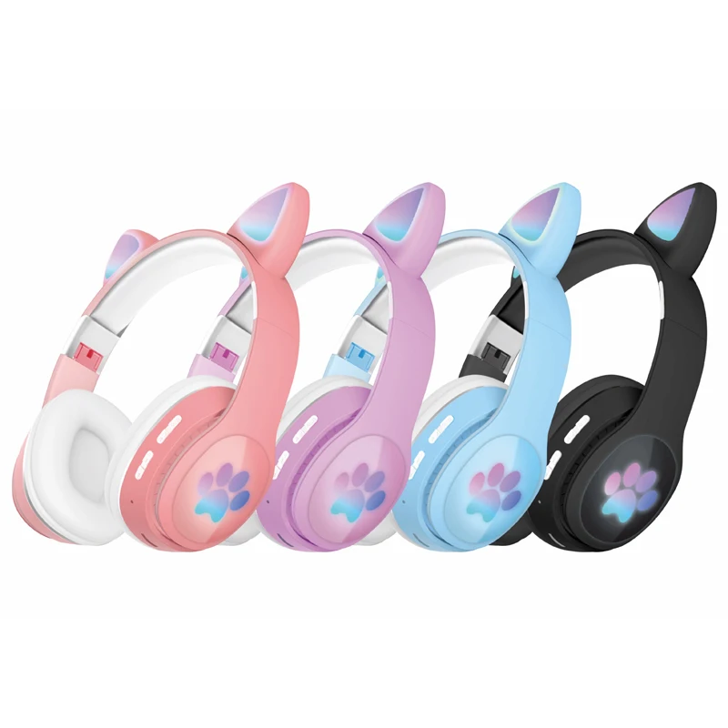 

Bluetooth Headset Led Lamp Cat Claw Cat Ear Headphones Makaron Cartoon Without Delay Tws Earphone Wireless Earbuds Rgb