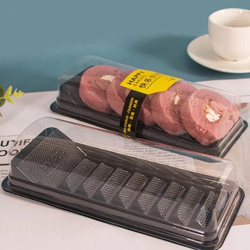 

20 Pcs Plastic Bread Black Transparent Box Rectangle Sushi Pastry Cake Boards Base Disposable Biscuit Cupcake Dessert Tray Tool