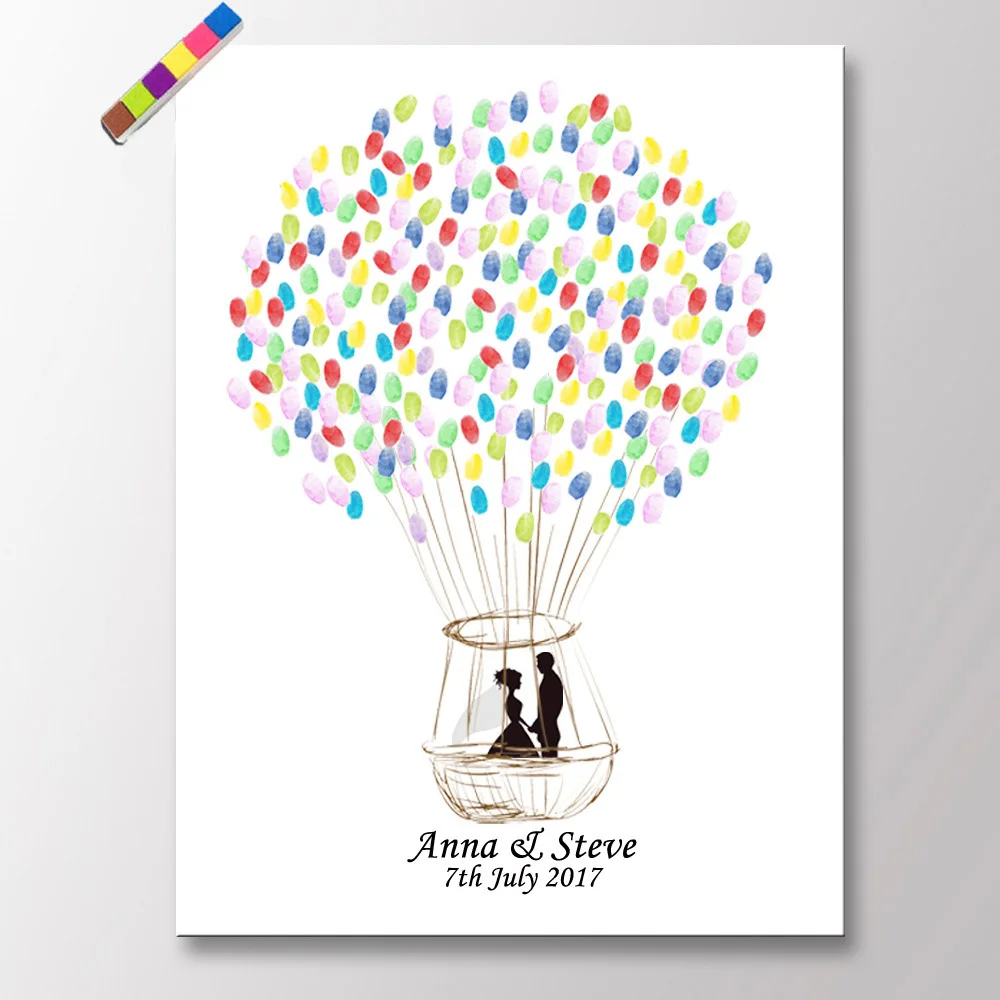 

Party Favor Customized 50x70cm Hot Air Balloon Wedding Tree Unframed Canvas Painting Fingerprint Signature Guest Book With Ink