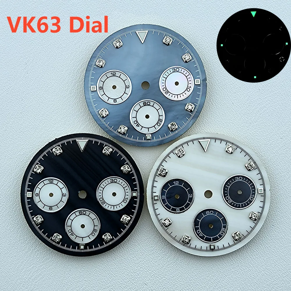 Горячий циферблат хронографа VK63 29 5 мм бриллиантовые цифры в форме ракушки без