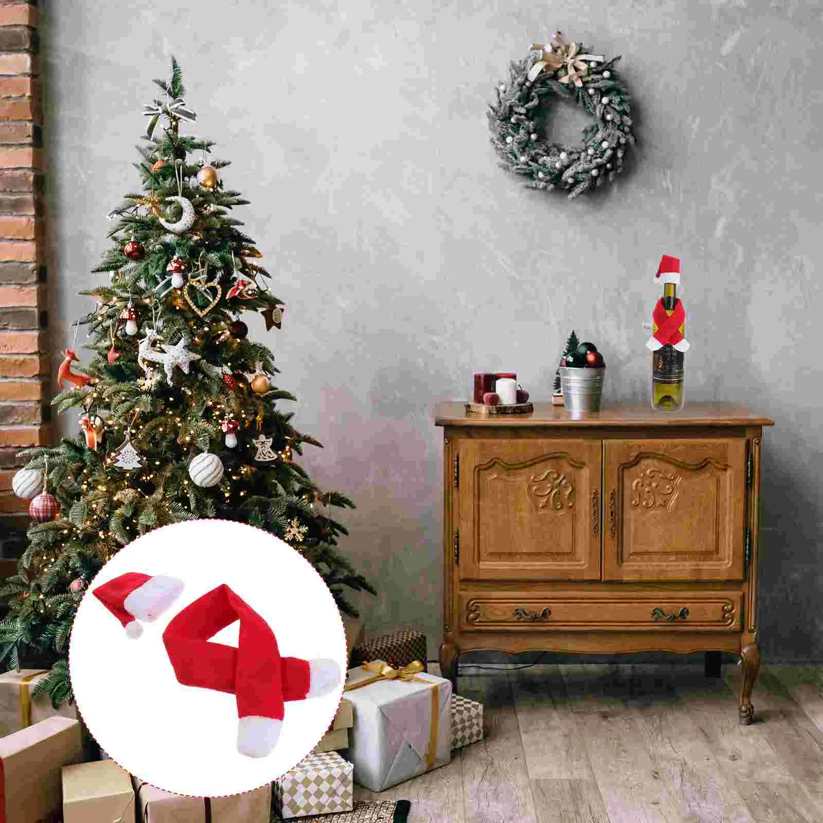 

Christmas Bottlesanta Mini Scarf Cover Hatbottles Hats Coverscapdecorations Silverwaretopper Holdersset Ornamentscup Holder