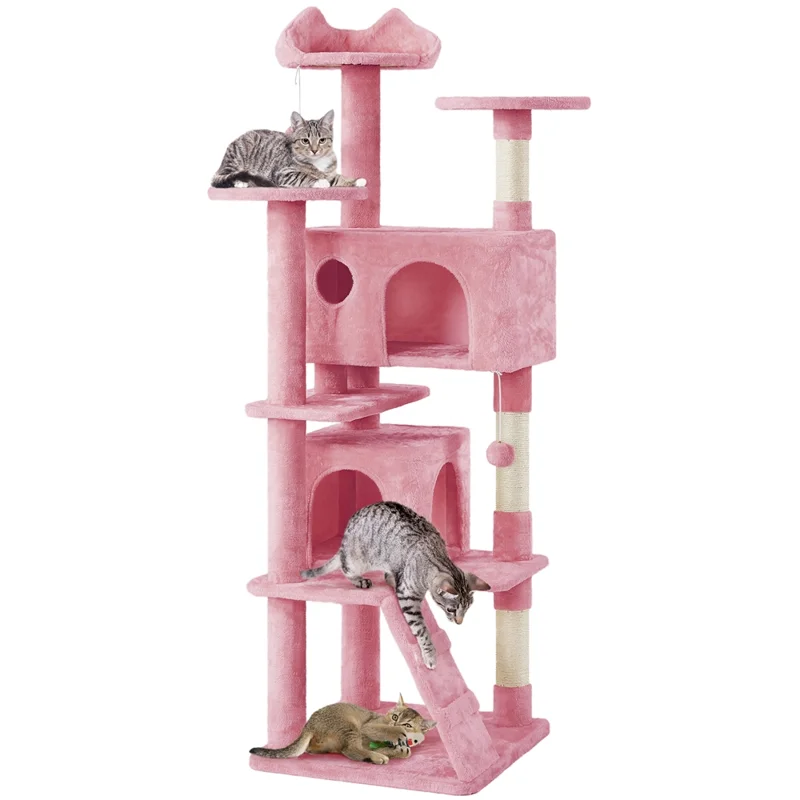 

70" Cat Tree Condo with 3 Platform & 3 Scratching Posts, Pink