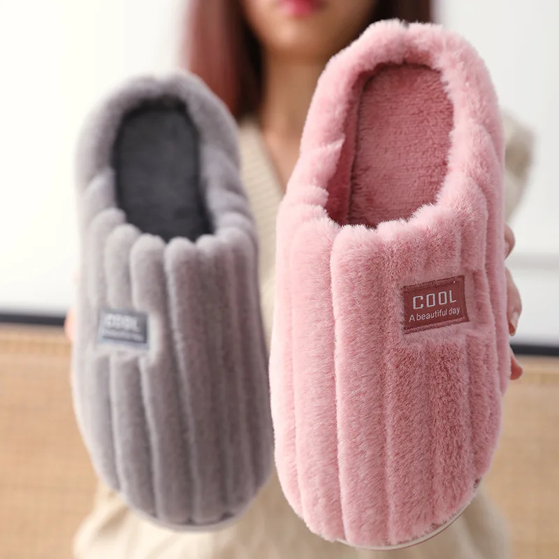 Women's Indoor Plush Slippers Winter Men's and Women's Home Cotton Slippers Flat Bottom Non-Slip Warm Casual Shoes Fashion