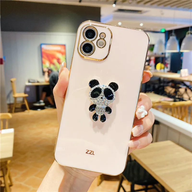 Милый мягкий чехол с 3d-изображением животных алмазной панды для iPhone 13 Pro Max 12 MiNi 11 X