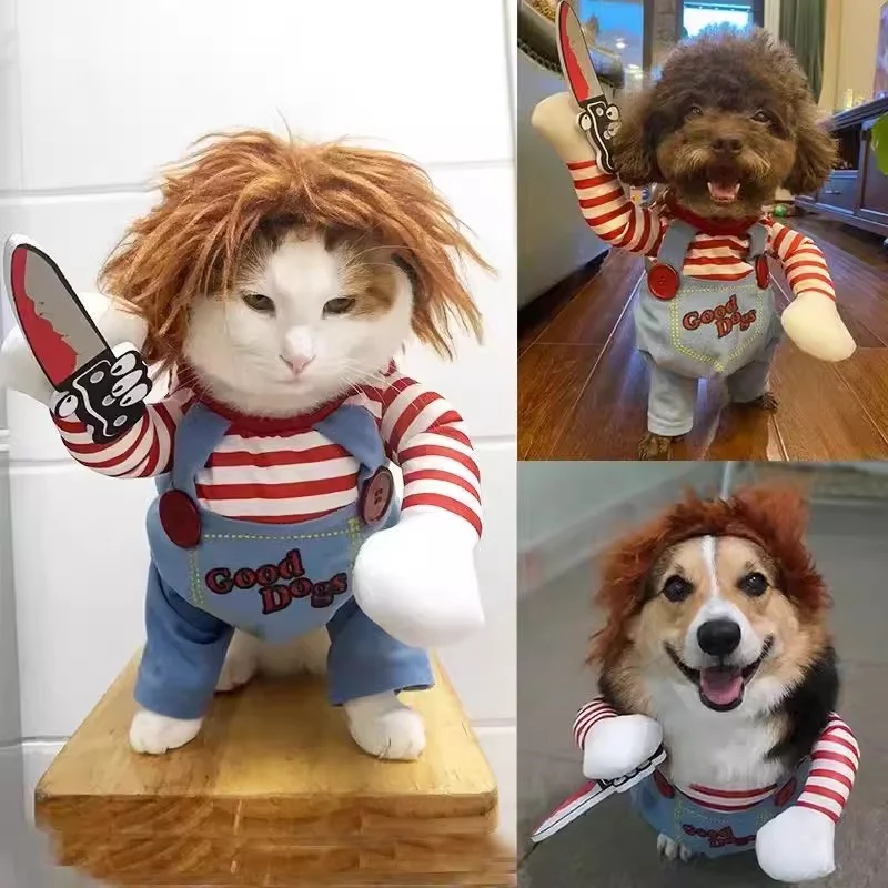 

Dog Clothes Knife Funny Pet Costume Chunky Deadly Cosplay Jumpsuit Doll Dog Cosplay Halloween Party Festival Dogs Accessories