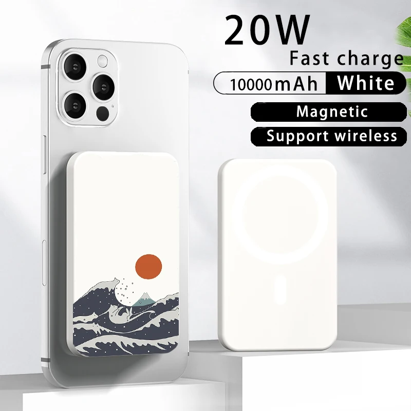 

Магнитный внешний аккумулятор с изображением гор и волн, 10000 5000 мАч, портативные зарядные устройства, внешний вспомогательный аккумулятор, ...