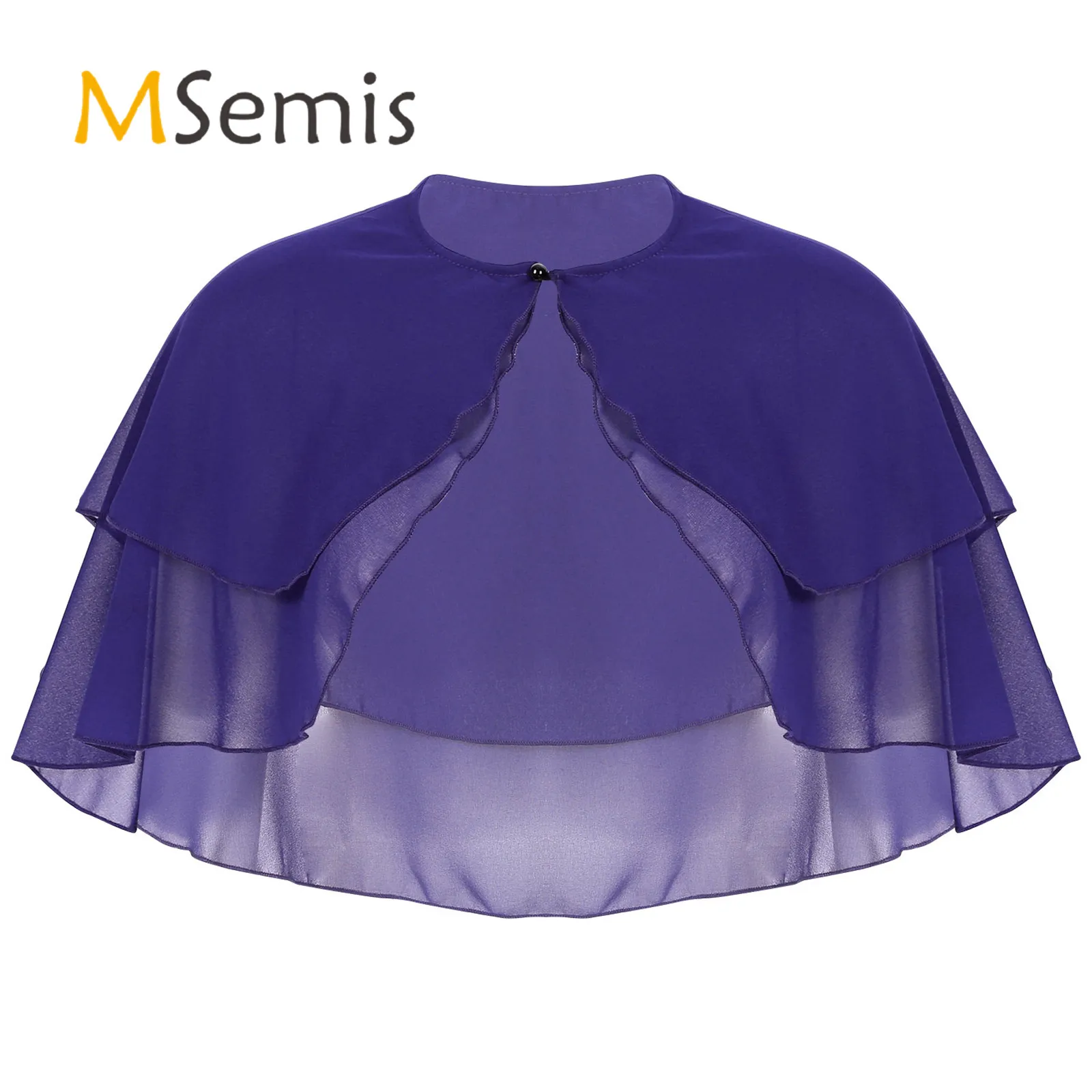 

Womens Elegant Pure Color Chiffon Shawl Pashmina Cape Ruffle 2-Layer Chiffon Wraps Bolero Cocktail Party Wedding Dress Accessory