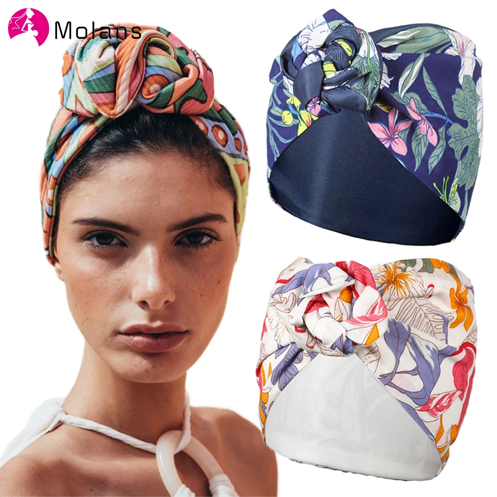 

Molans Women Turban Wire Headband Print Stretch Bandana Knot Headwrap Long Scarf Ties Hairband Fashion Hair Accessories Headwear