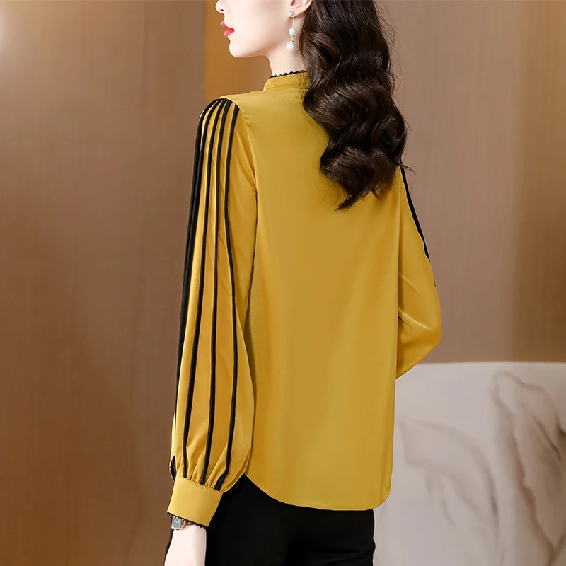 Girdear тяжелые шелковые рубашки женские с длинным рукавом весна-осень 2024 новая