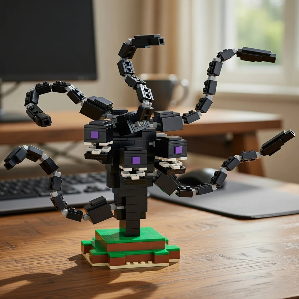 Фото Конструктор MOC Dark Chaos Storm Boss: Набор для сборки трехголового монстра из пиксельных блоков, модель для взрослых, подарок, игрушка для самостоятельной сборки №4