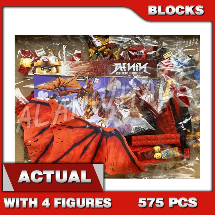

575pcs Shinobi Red Flying Fire Dragon Attack Posable Tail Legs Jaw Wings Flame 60080 Building Block Toys Compatible With Model