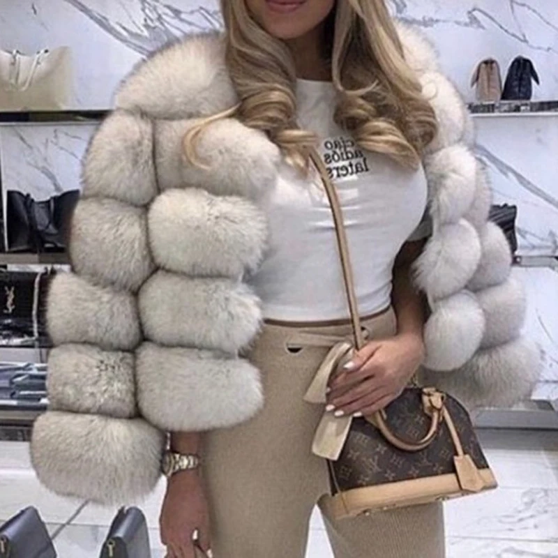 Sexy Nightclubs Short Jackets Autumn Winter Coat for Women Faux Fur Plush Thick Warm Loose Solid Color Outerwear Fake Fur Woman