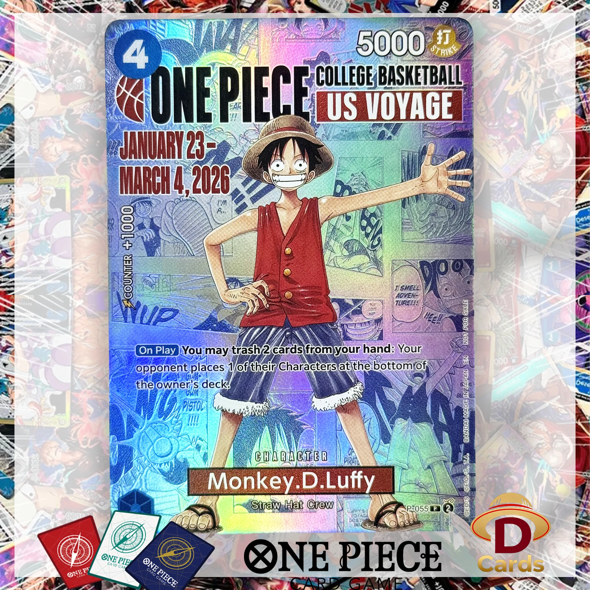 Фото Коллекционная карта One Piece: Аниме-реплика персонажа Луффи из команды Соломенной шляпы, высококачественная карта с фольгированной текстурой, промо-карта для американского колледж-баскетбола №1