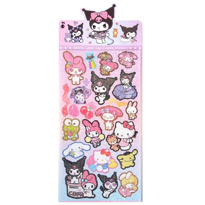 Смешанные лазерные наклейки Multeys Hello Kitty Kuromi Melody Cinnamoroll Kawaii DIY детские игрушки