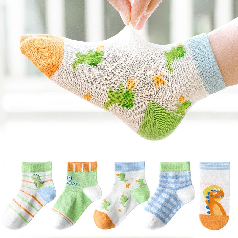 

5 Pairs/Lot Children Cotton Socks 1-12Y Kids Girl Boy Baby Teen Soft Cute Cartoon For Summer New Student Fashion Lace Mesh Socks