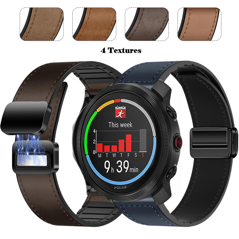 Силиконовый кожаный ремешок 22 мм для спортивного браслета Polar Vantage M3/Grit X 2 Pro