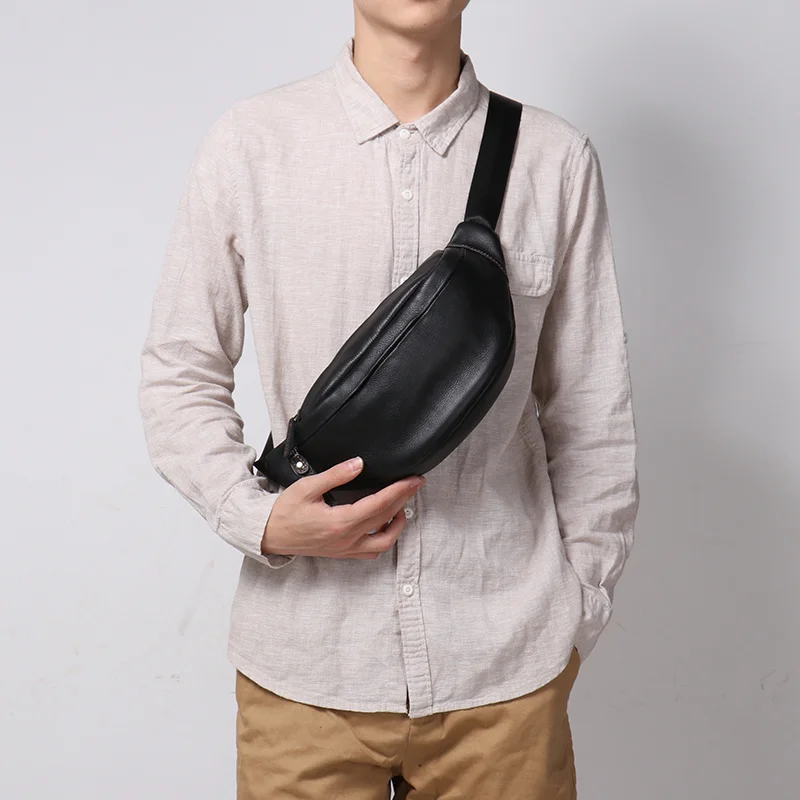 

LEATHFOCUS Men's Chest Bag Retro Fashion Genuine Leather Shoulder Bag High Quality Top Layer Leather Unisex Messenger Bag